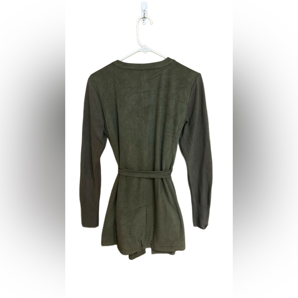 H by Halston Olive Green Belted Trench Coat - Picture 3 of 7